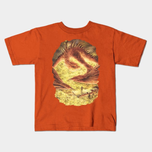 Smaug the Dragon - Tolkien illustration Kids T-Shirt by KKmiecik_ART